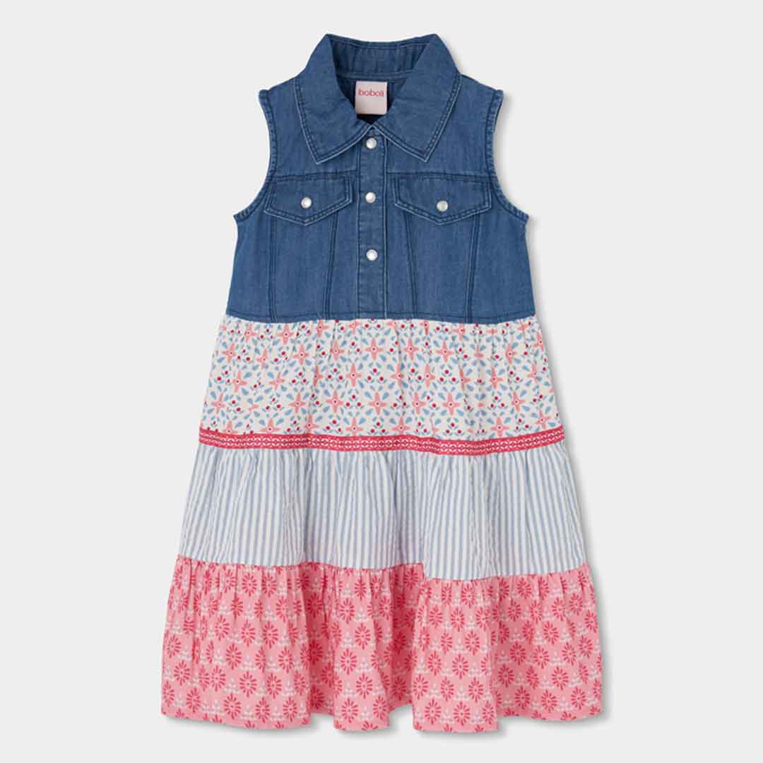 303130BLUE_a Vestido Boboli denim combinado para niña