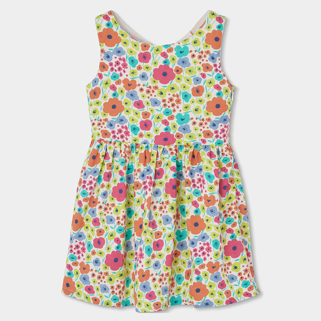 3130419801_a Vestido Boboli de satén estampado con flores para niña
