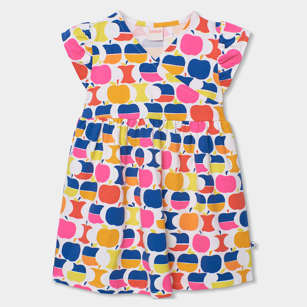 3430669809_a Vestido Boboli estampado de manzanas multicolor para niña