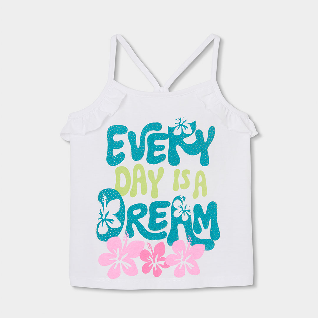 4131091100_a Camiseta Bboboli de tirantes blanca para niña con estampado floral