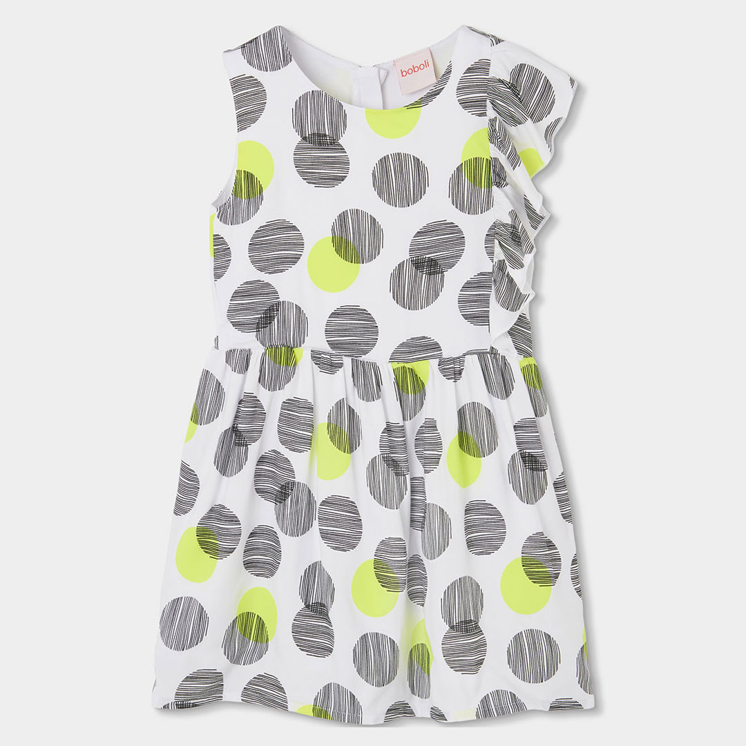 4230549844_a Vestido Boboli estampado para niña con círculos verde neón