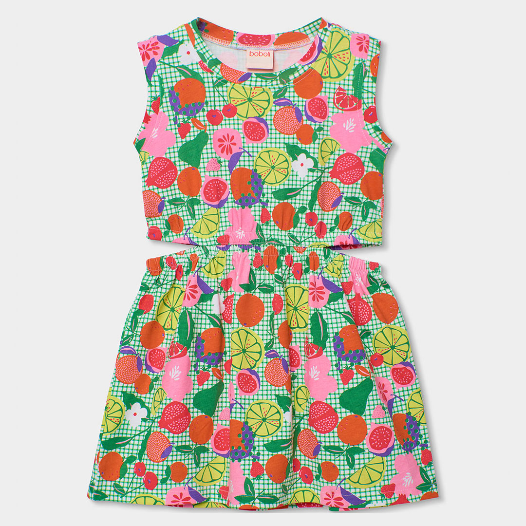 4530029791_a Vestido Boboli de punto estampado de frutas para niña