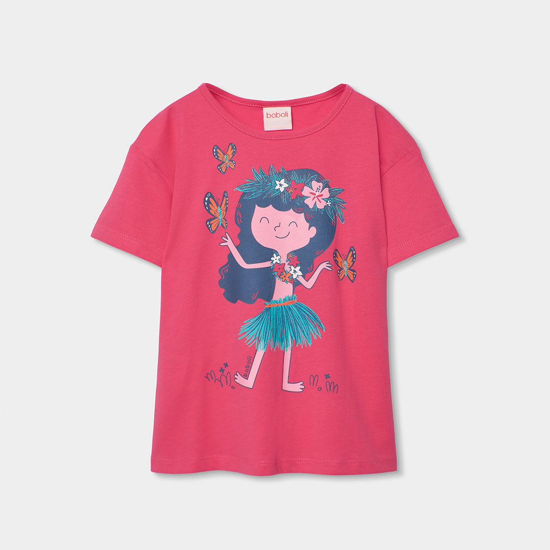 4930283826_a Camiseta Boboli de algodón para niña en blanco y fucsia