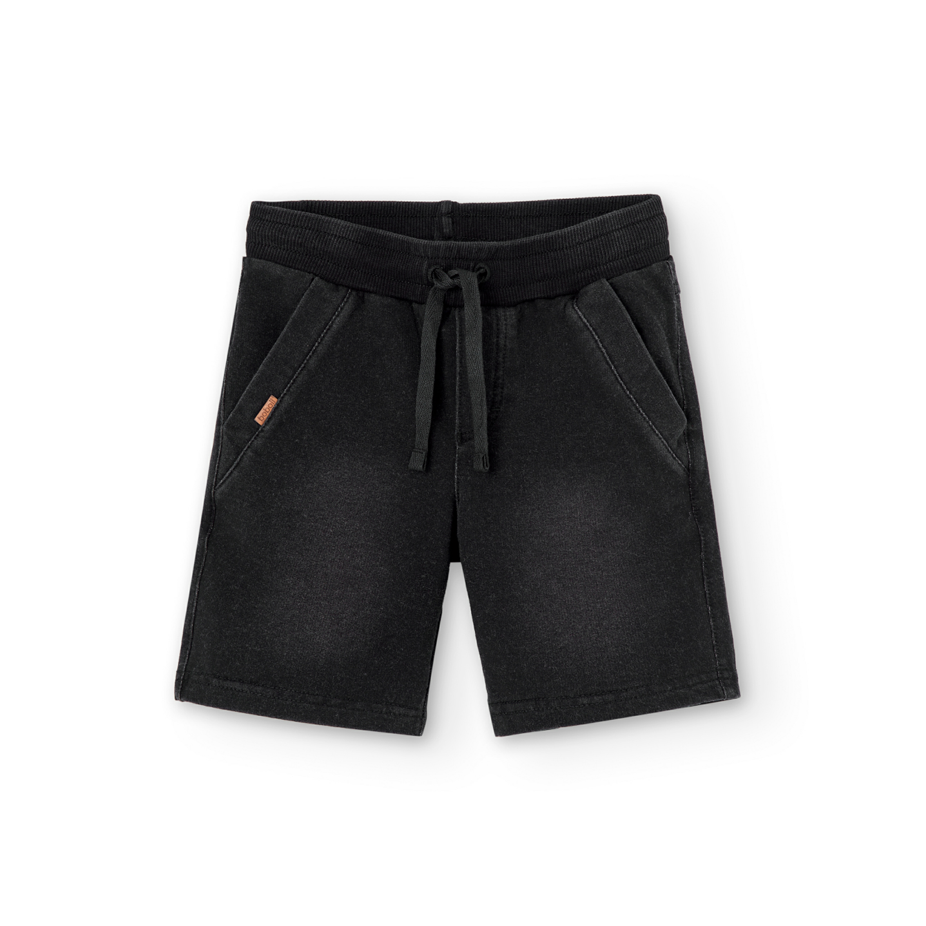 590352BLACK_a Bermuda Boboli de felpa denim azul y negro para niño