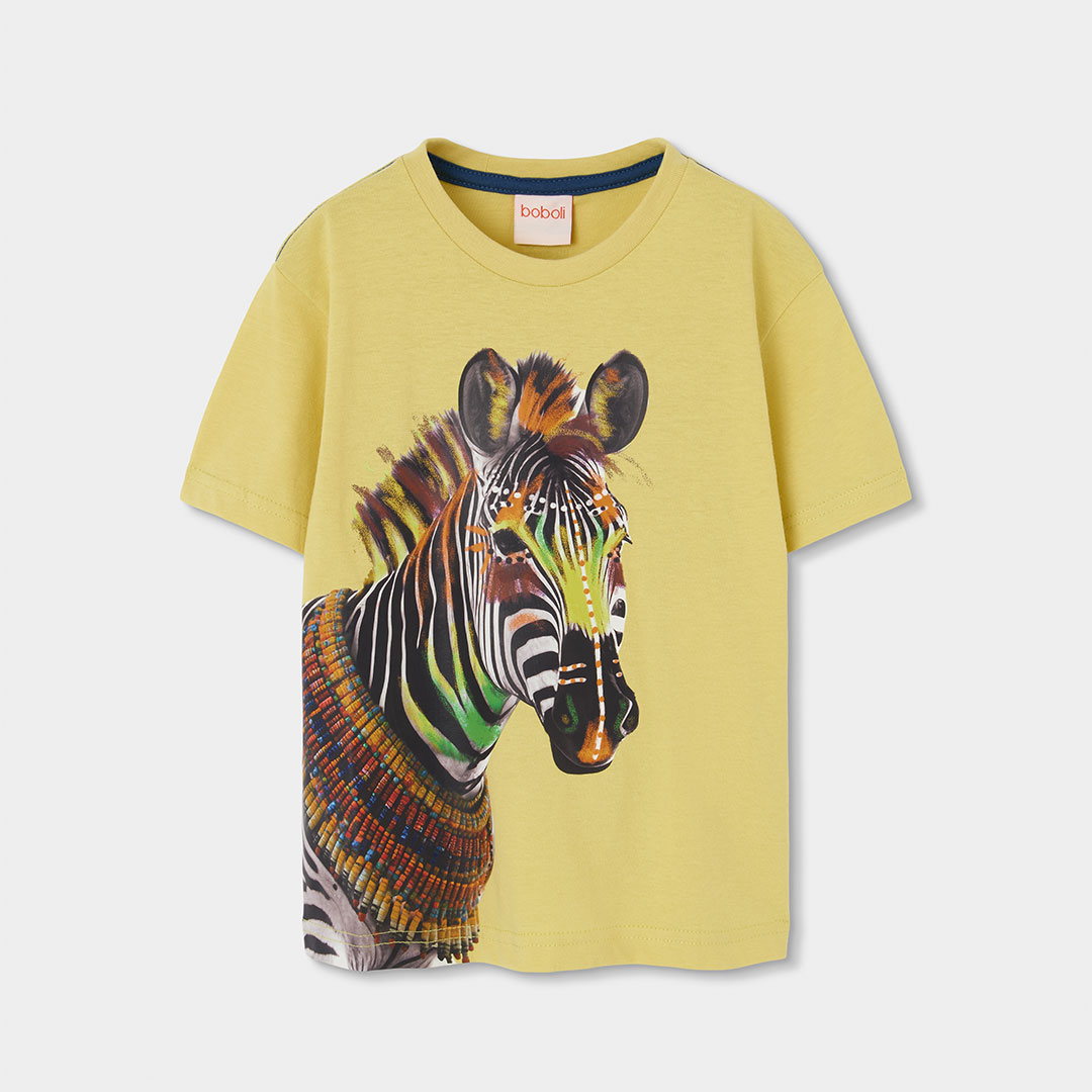 6930081217_a Camiseta Boboli de algodón amarilla para niño con cebra