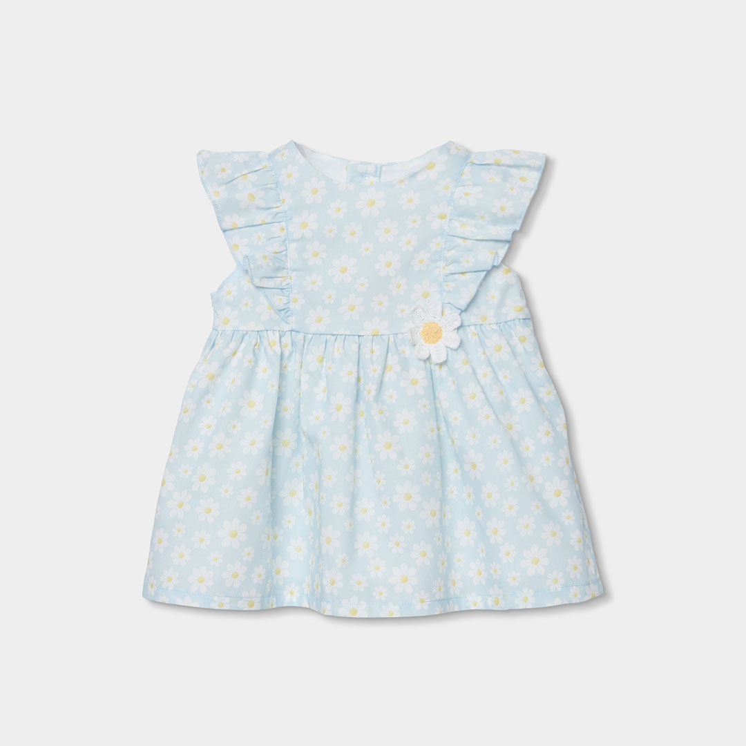 7031129874_a Vestido Boboli de popelín azul claro para bebé niña floral