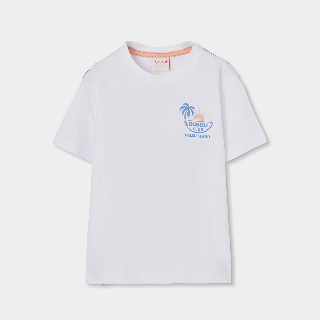 8330371100_a Camiseta Boboli de algodón blanco palmeras para niño