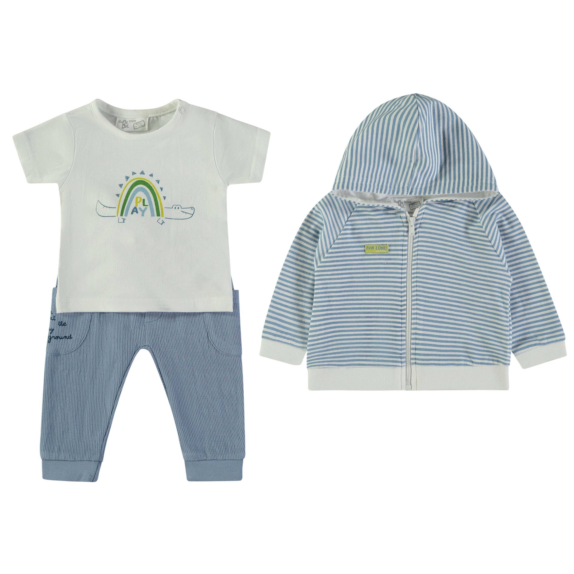 160843-front Conjunto Babybolde tres piezas azul para recién nacido