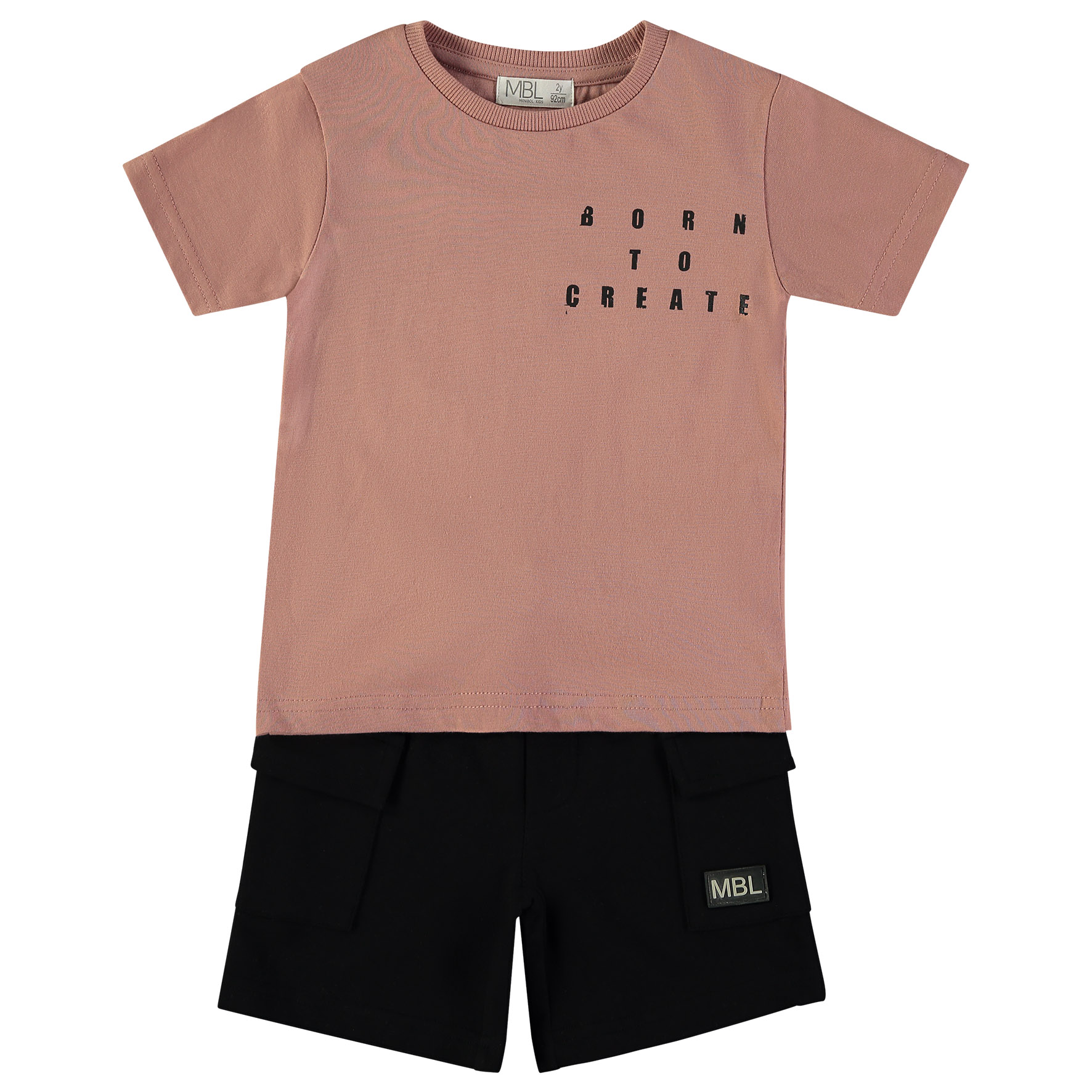162306-front Conjunto Babybol de camiseta marrón y bermuda negra para niño
